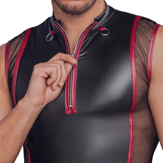 Shirt m. Netzeinsätzen & Kontraststreifen Mattlook kurzer Front-Reissverschluss Stehkragen mit O-Ringen kaufen