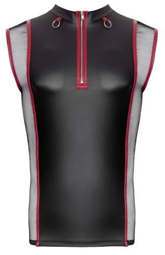 Shirt m. Netzeinsätzen & Kontraststreifen Mattlook Stehkragen mit O-Ringen von NEK erotische Herrenmode günstig kaufen