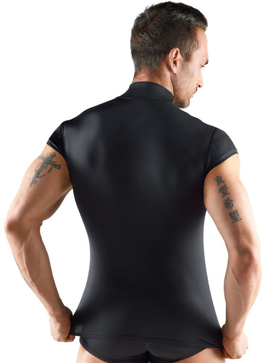 Shirt m. transparenten Streifeneinsätzen Mikrofaser schwarzes Kurzarm-Shirt mit Reissverschluss von SVENJOYMENT kaufen