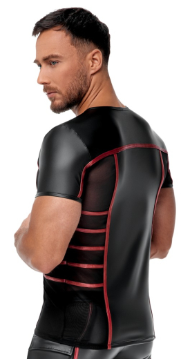 Shirt m. Netzeinsätzen Mattlook schwarz-rot