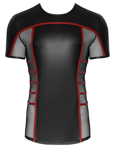 Shirt m. Netzeinsätzen Mattlook schwarz-rot