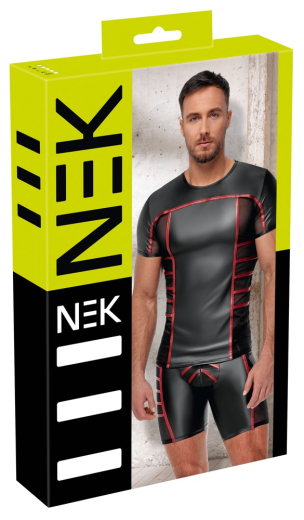 Shirt m. Netzeinsätzen Mattlook schwarz-rot