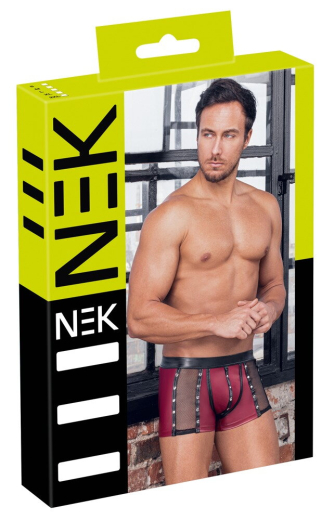 Shorts w. Rivets & Mesh red-black Mattlook transparent Inserts Snap-Buttons @Bag elastic Waistband by NEK buy cheap