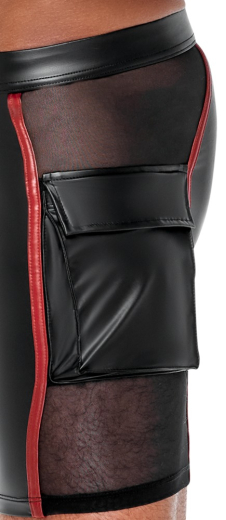 Shorts m. Netzeinsätzen Mattlook schwarz-rot