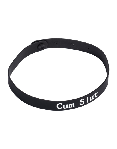 Silicone Collar w. Letters Cum Slut slim black Silicone-Collar by Push-Pin adjustable white Lettering ID-Collar by RIMBA buy