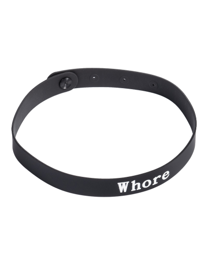 Silicone Collar w. Letters Whore slim black by Push-Pin adjustable for all Neck Sizes white Lettering ID-Collar buy