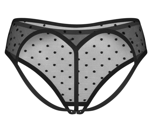 Panty ouvert dotted Nuites fine Mesh black elastic w. Heart-shaped Cutout & Thong @back Metal Pendant by OBSESSIVE buy