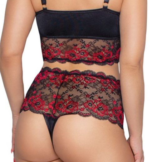 Soft-Bra w. Bands & Waist-Thong Lace large Sizes bicolor