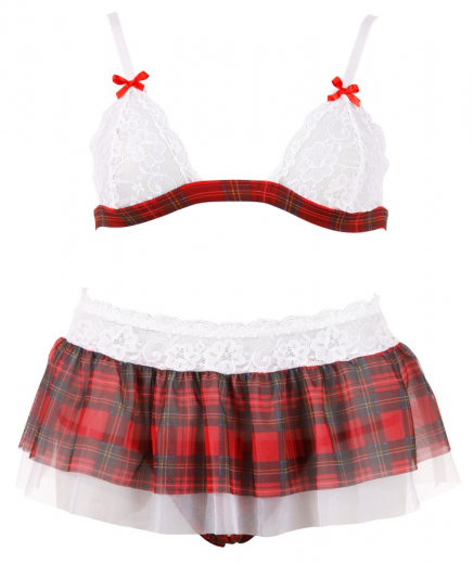 Soft Bra checkered Mini Skirt & Thong ouvert
