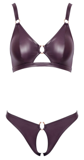 Soft-Bra & crotchless Briefs w. Rings Wetlook purple w. adjustable Shoulder Straps by COTTELLI LINGERIE buy cheap
