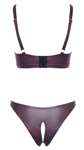 Soft-Bra & crotchless Briefs w. Rings Wetlook purple with adjustable Shoulder Straps by COTTELLI LINGERIE buy