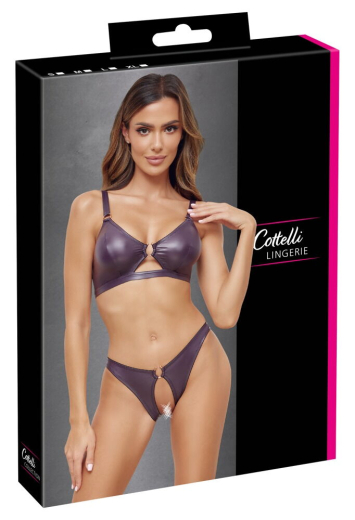 Soft-Bra & crotchless Briefs w. Rings Wetlook purple with Metal-Rings adjustable Shoulder Straps by COTTELLI buy cheap
