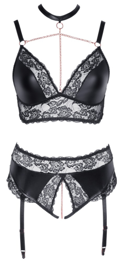 Soft-BH & Straps-Slip ouvert Mattglanz & Spitze grosse Grössen schwarz