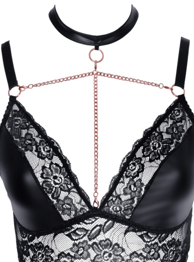 Soft-BH & Straps-Slip ouvert Mattglanz & Spitze grosse Grössen schwarz