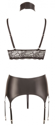 Soft-BH & Strapsstring ouvert m. Halsband & Handfesseln