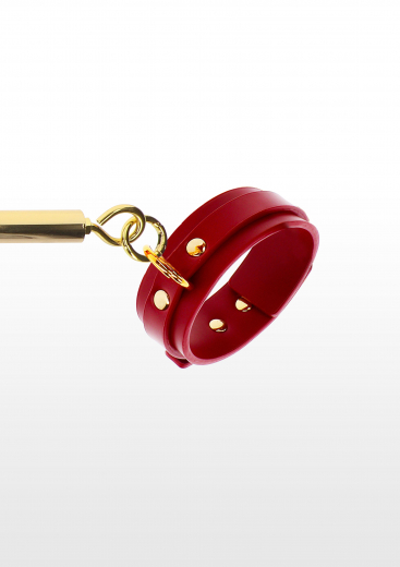 Spreizstange verstellbar goldfarben & Fussfesseln rot Kunstleder