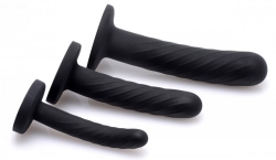 Set di dildo Strap-on in silicone scanalato nero