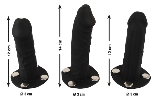 Strap-On Dildostring m. 3 austauschbaren Dildos Kunstleder