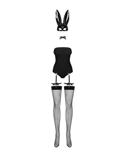 Suspender Body Costume-Set Black Bunny 5-Pieces Tube-Style Bodysuit Mask w. Ears Collar & Stockings buy cheap