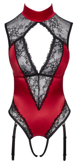 Strapsbody ouvert Satin & Spitze rot-schwarz aufregender Schnitt mit Halsband Schultern aus Spitze von COTTELLI kaufen