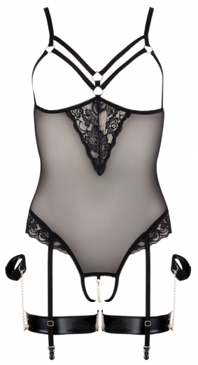 Strapsbody ouvert m. Schrittkette Netz & Spitze
