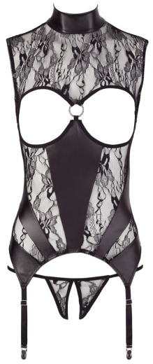 Strapshemd busenfrei String schrittoffen Mattglanz & Spitze