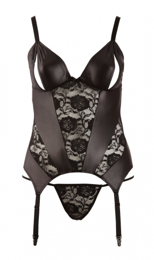 Strapshemd m. geschlitzen Cups Wetlook & Spitze grosse Grössen