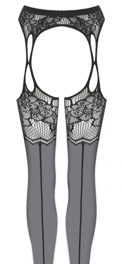 Strapsstrumpfhose Feinnetz m. floralem Muster Spitzen-Look