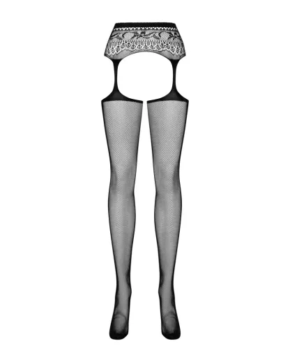 Straps-Strumpfhose Netz m. Blumendesign Obsessive S307 Strapsgurt mit Verzierungen schrittfrei kaufen