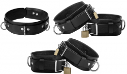 Strict Leather Bondage-Kit 5-Pieces Deluxe lockable black