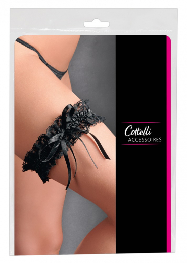 Garter elastic Lace w. Satin Bow black