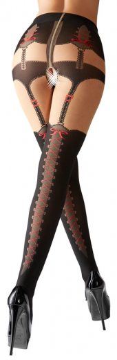 Tights open Crotch in Suspender Look