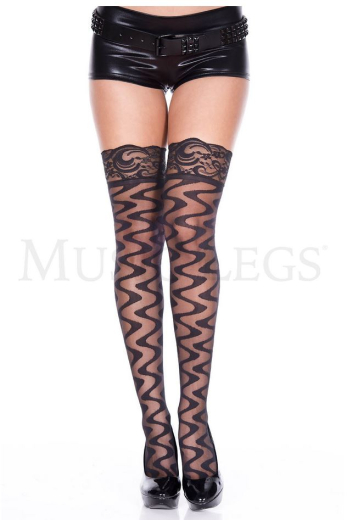 Bas avec motif ondulé & finition en dentelle