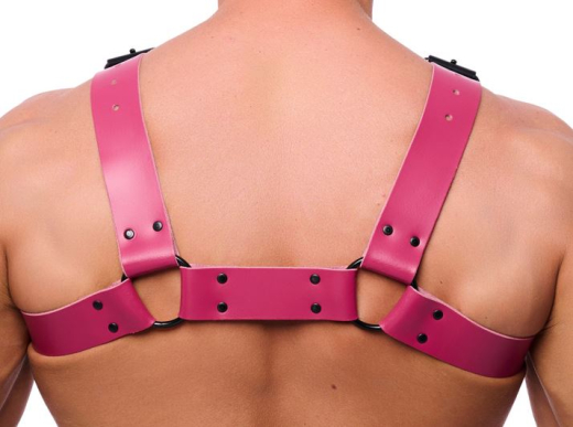 The-RED Bulldog Harness Leder pink L-XL 2mm dicke 4cm breite Lederriemen schwarze Metallhardware kaufen