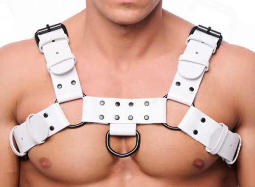 The-RED Bulldog Harness Leder weiss S-M 2mm starkes Rindsleder 4cm breite Riemen schwarze Metallhardware kaufen