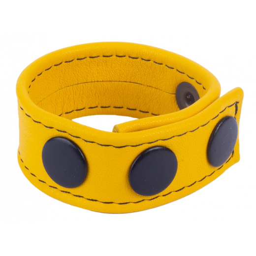 The-RED Cockring m. Druckverschluss Cocky Leder gelb bis 60mm Durchmesser einstellbar schwarze Druckknöpfe kaufen