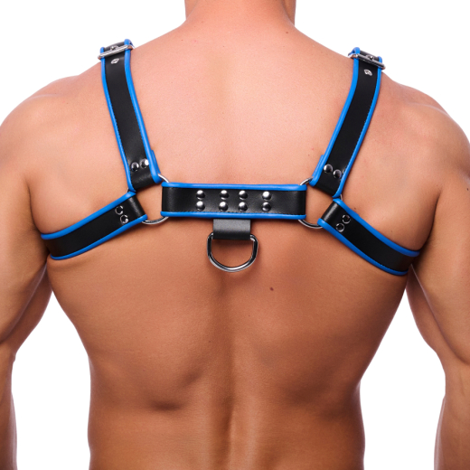 The-RED Premium Harness Leather black-blue L-XL with 4 Buckles strong 3.5cm wide Cowhide Straps buy cheap