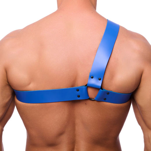 The-RED Schulter-Harness Leder blau S-M einseitiger 2mm starker Brustharness mit Schnalle schwarzs Metall kaufen