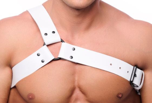 The-RED Schulter-Harness Leder weiss S-M einseitiger 2mm starker Brustharness mit Schnalle römischer Stil kaufen