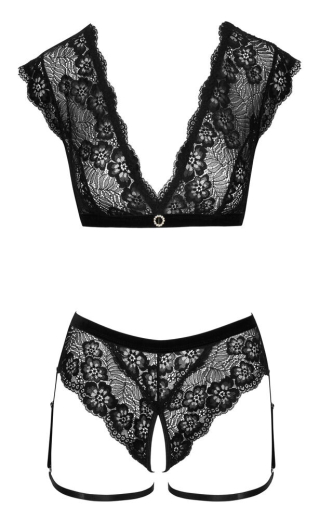 Top & Slip ouvert m. Schenkelriemchen Spitze elastisch mit tiefem Ausschnitt & Strassring günstig kaufen