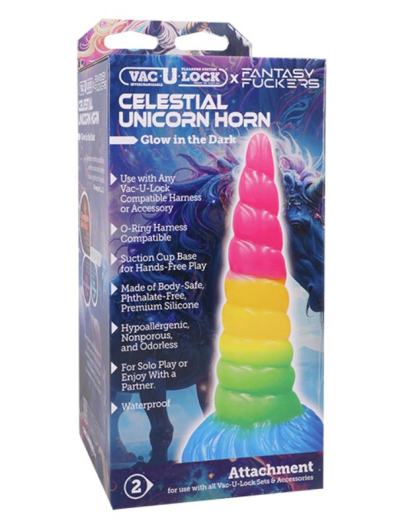 Vac-U-Lock Fantasy Fuckers Celestial Unicorn Horn fluorescent Fantasy-Dildo Glow-in-the-Dark by DOC JOHNSON buy