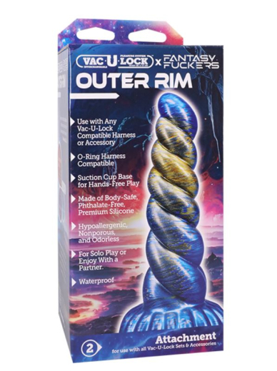 Vac-U-Lock Fantasy Fuckers Outer Rim blue-golden Silicone Fantasy-Dildo stimulating Texture w. Suction Base buy cheap