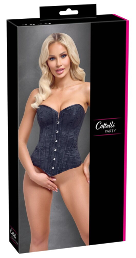 Vollbrust-Corsage trägerlos mattschwarz 6 Formstäbchen pro Seite mit unterlegter Schnürung & Schnellverschluss kaufen