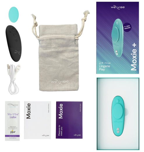 We-Vibe Moxie+ Panty Vibrator w. Remote & App aqua silky-soft Silicone rechargeable Lay-on-Vibrator by WE-VIBE buy