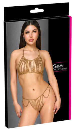 Zierketten-Top & String goldfarben vorne mit üppigem Kettenbesatz Ketten-Bikini von COTTELLI ACCESSOIRES günstig kaufen