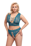 Bustier & Thong open Crotch Lace large Sizes teal