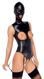 Fetish Suspender Bodysuit open Crotch w. Hood