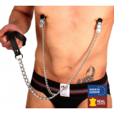 Guide Leash Chain w. Nipple Clamps & Leather Wrist Loop