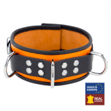 Halsband m. D-Ringen Leder orange-schwarz