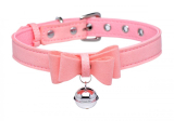 Collier avec clochette Kitty rose-argenté similicuir